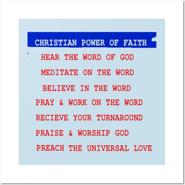 Christian Power of Faith Illustration on Blue Background Wall Art by 2triadstore